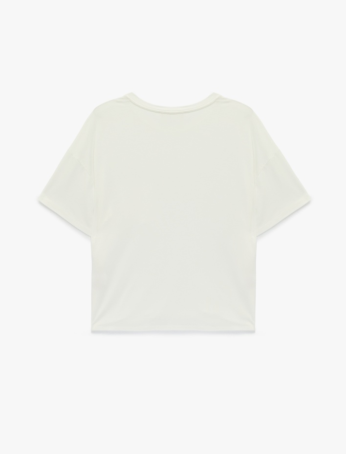  Cep Detaylı Bisiklet Yaka Viskon Kısa Kollu Pijama Üstü