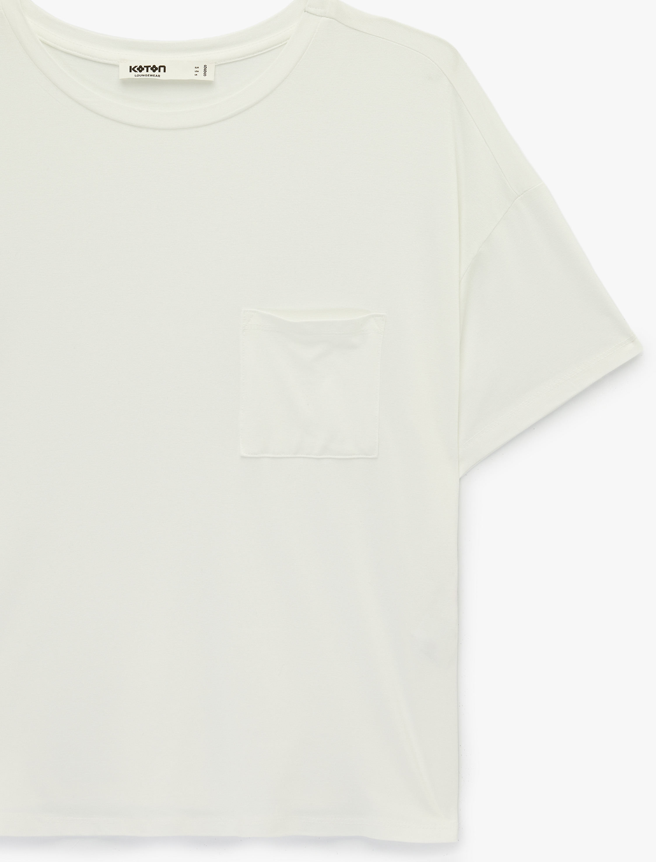   Cep Detaylı Bisiklet Yaka Viskon Kısa Kollu Pijama Üstü