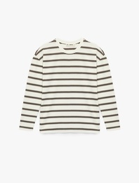 Çizgili Uzun Kollu Bisiklet Yaka Oversize Tişört