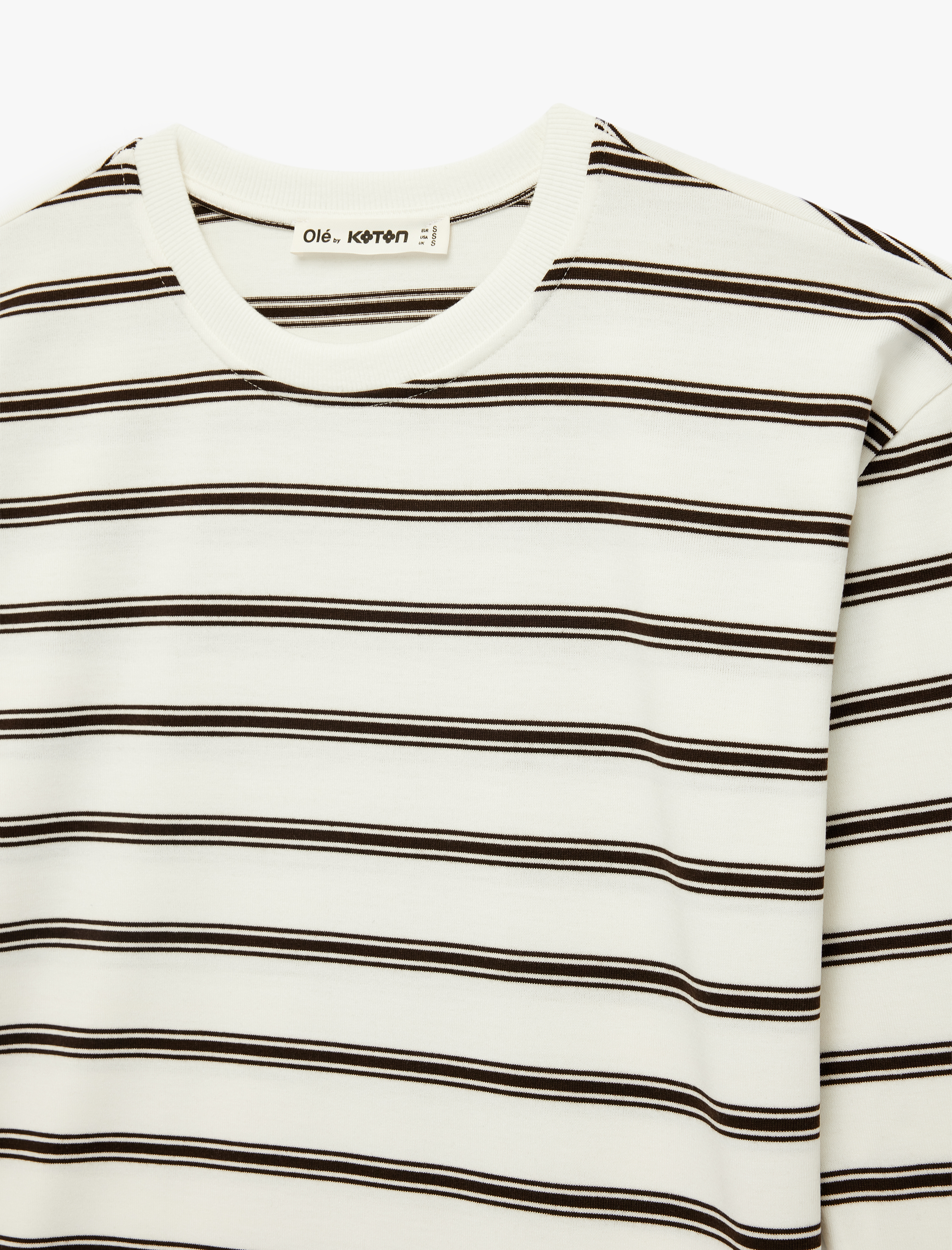   Çizgili Uzun Kollu Bisiklet Yaka Oversize Tişört