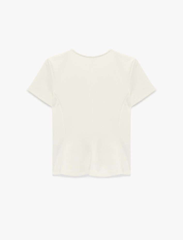  Pamuklu Kısa Kollu Bisiklet Yaka Bluz