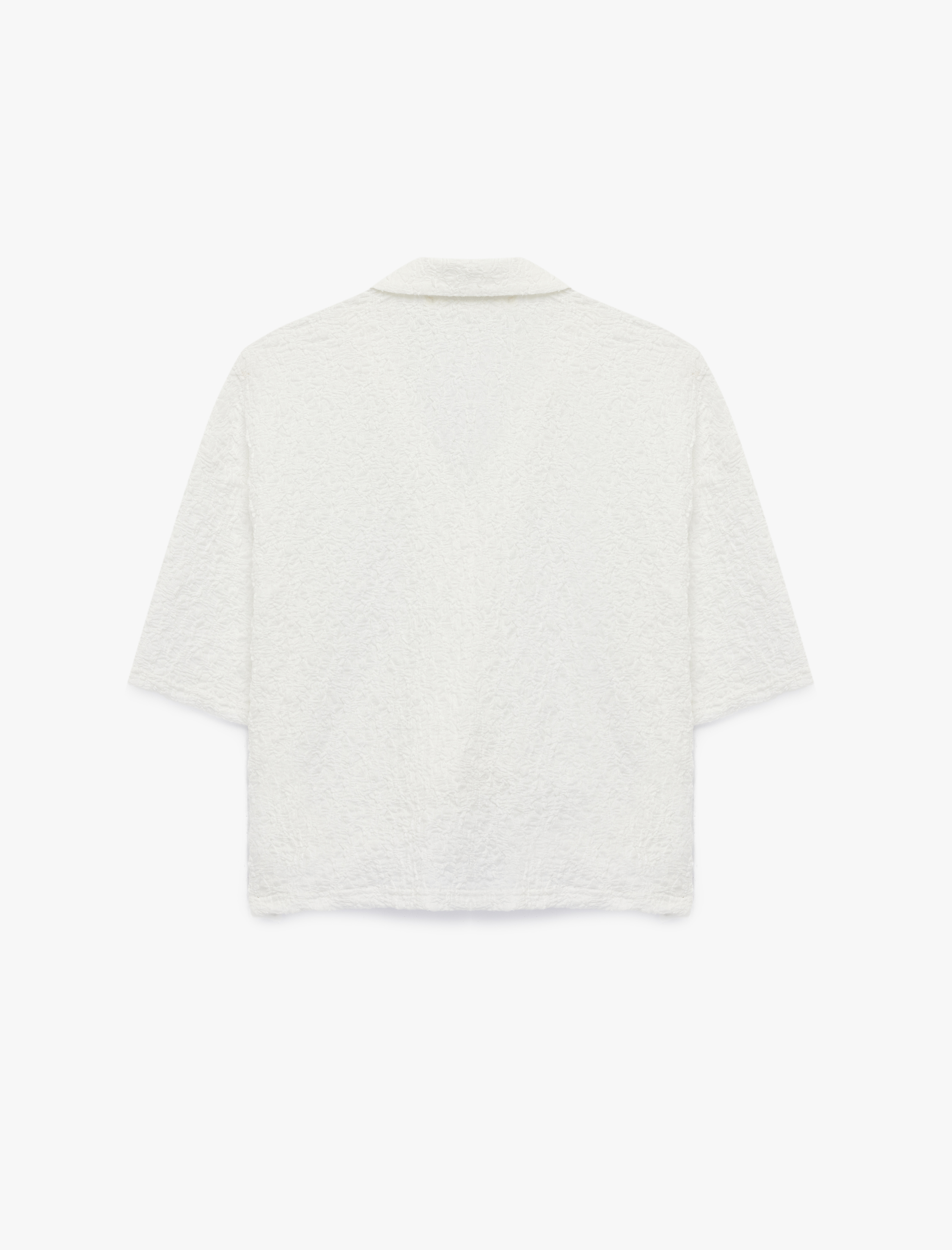   Kısa Kollu Dokulu Klasik Yaka Düğmeli Bluz