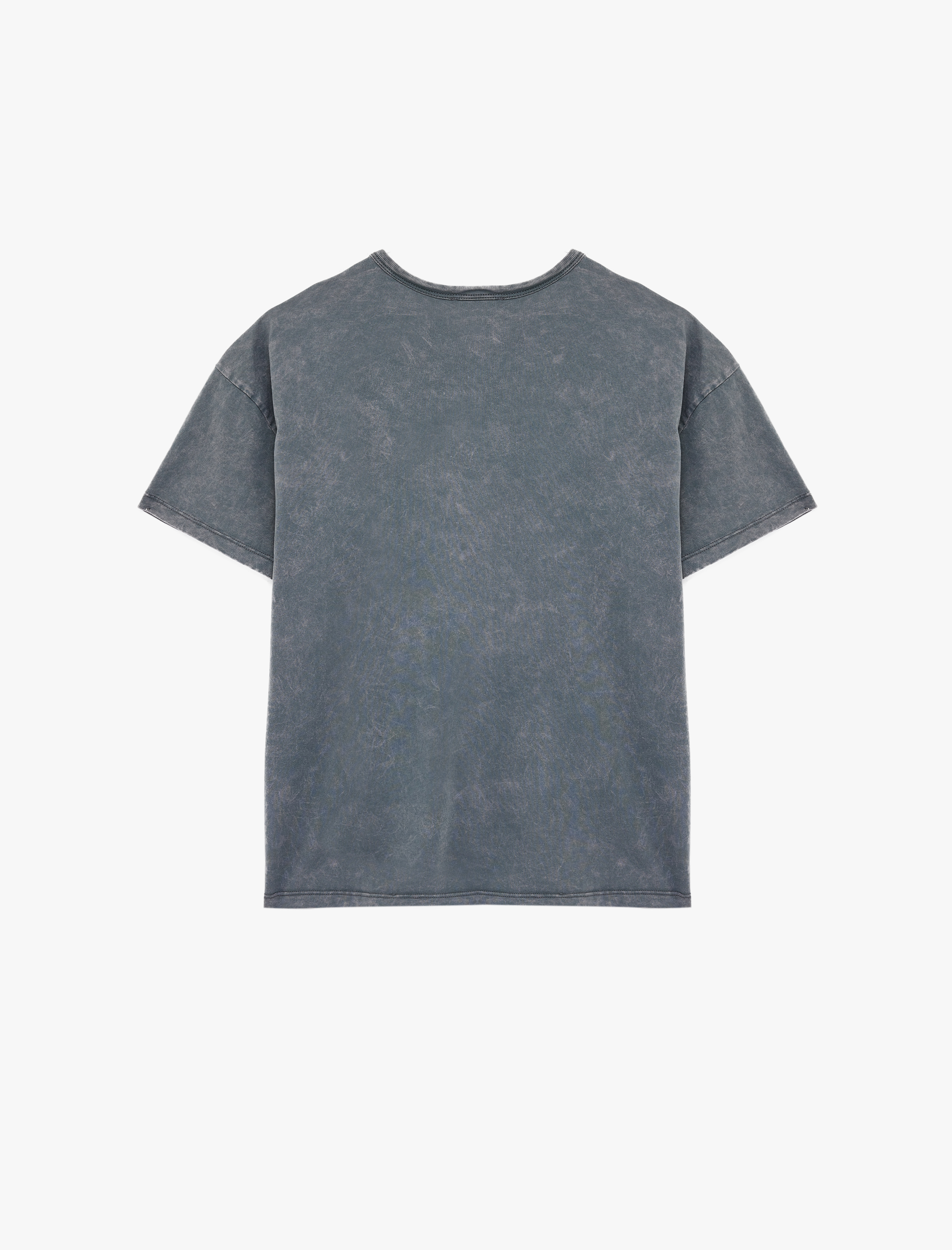   Pamuklu Kısa Kollu Bisiklet Yaka Yıkamalı Oversize Tişört