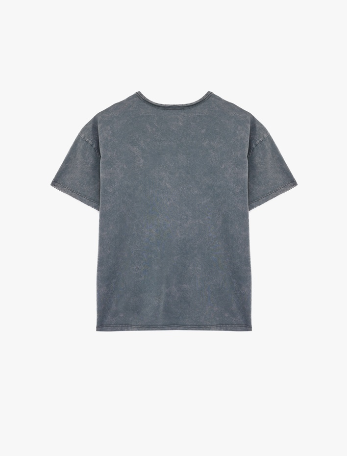  Pamuklu Kısa Kollu Bisiklet Yaka Yıkamalı Oversize Tişört