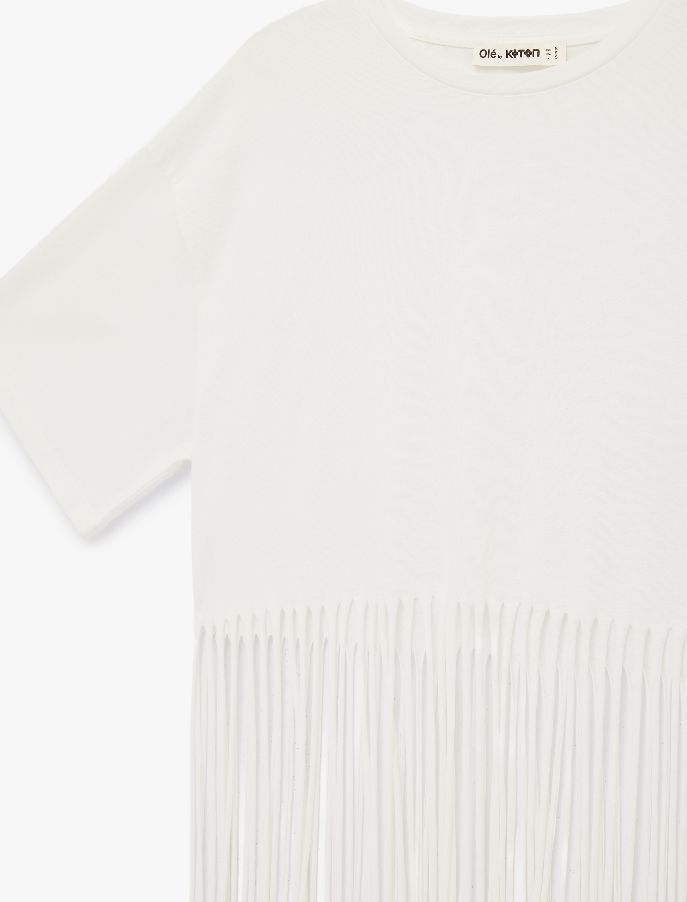   Pamuklu Püskül Detaylı Kısa Kollu Bisiklet Yaka Oversize Crop Tişört