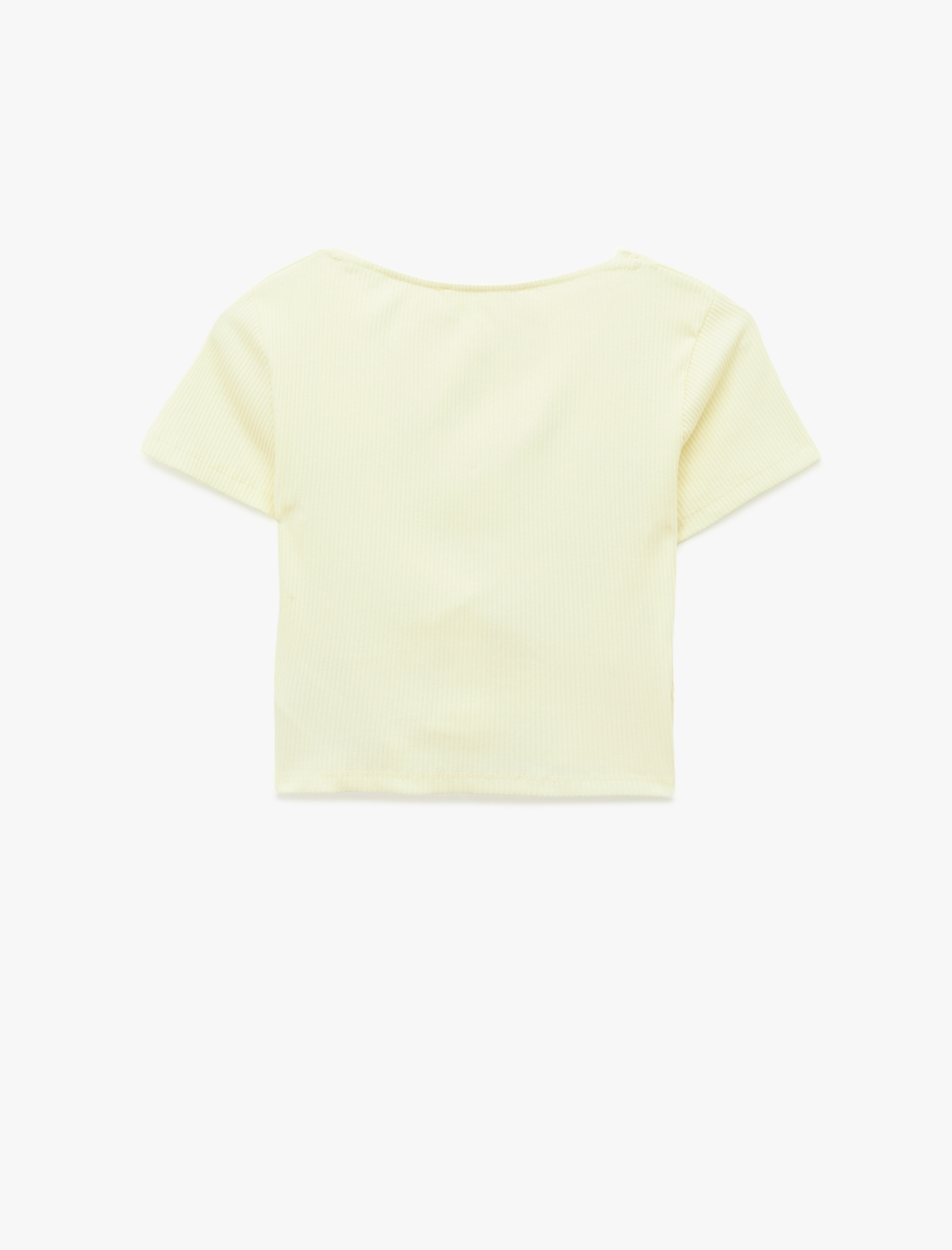   Büzgülü Dantel Detaylı Slim Fit V Yaka Kısa Kollu Tişört