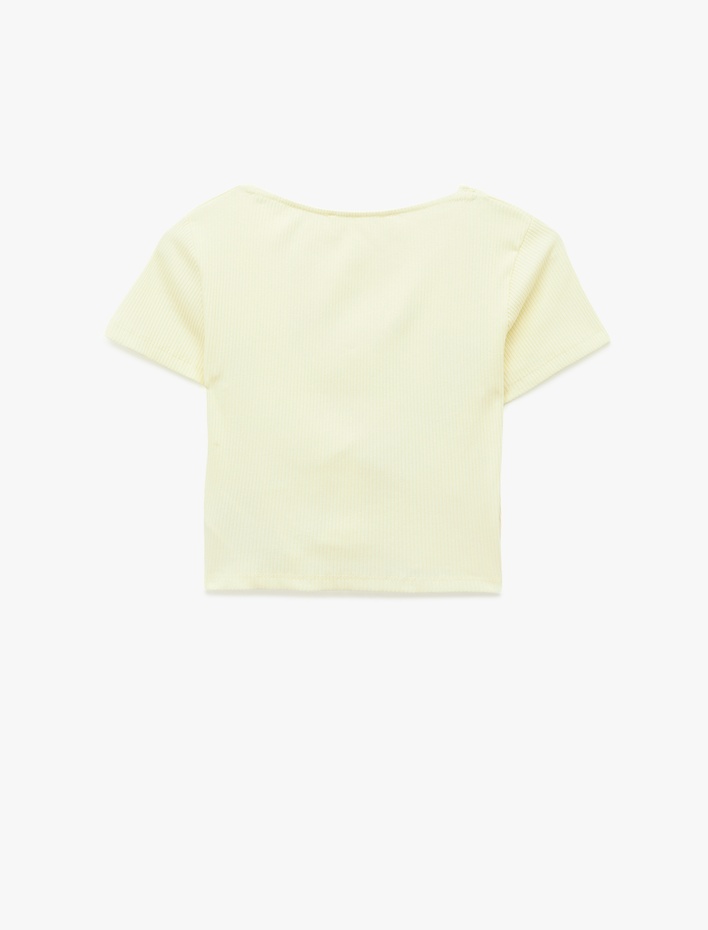  Büzgülü Dantel Detaylı Slim Fit V Yaka Kısa Kollu Tişört