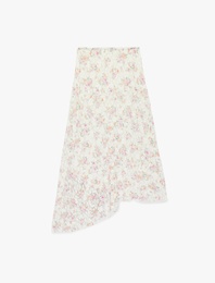 Asimetrik Kesim Çiçekli Midi Dantel Etek