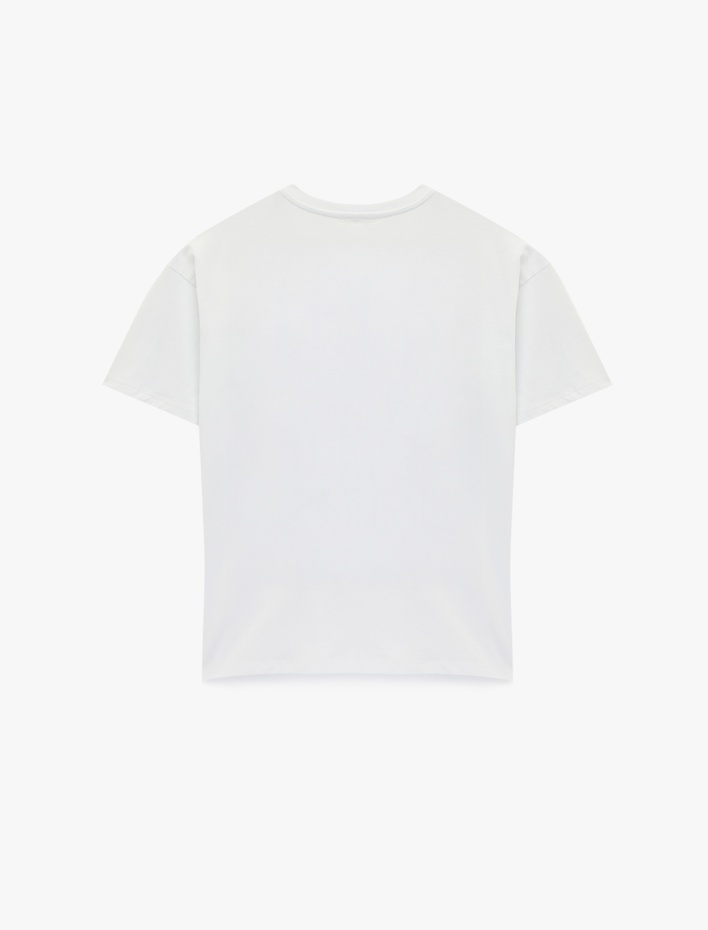  Kısa Kollu Bisiklet Yaka Fiyonk Baskılı Oversize Tişört