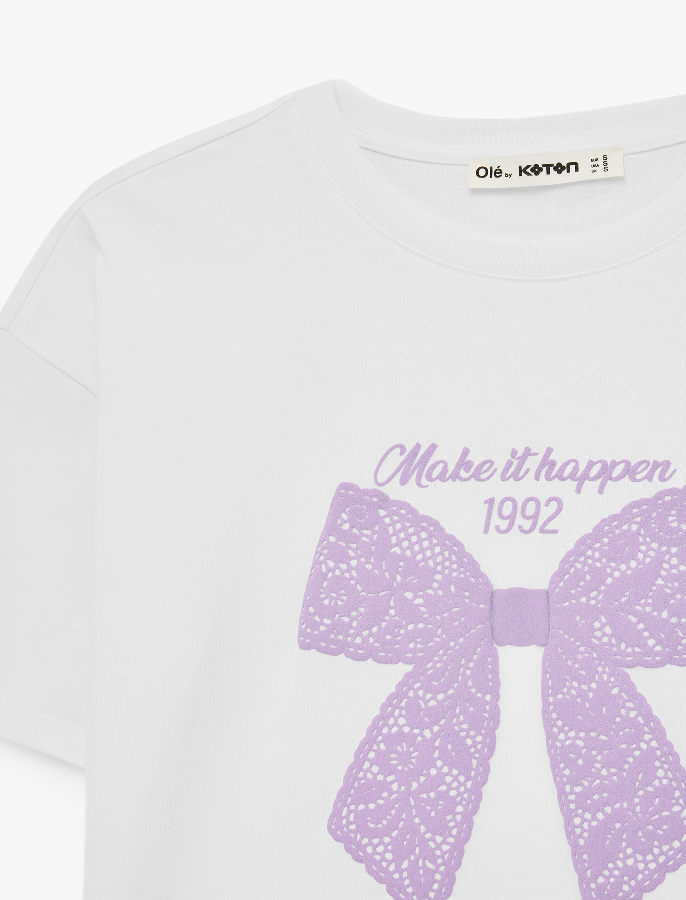   Kısa Kollu Bisiklet Yaka Fiyonk Baskılı Oversize Tişört