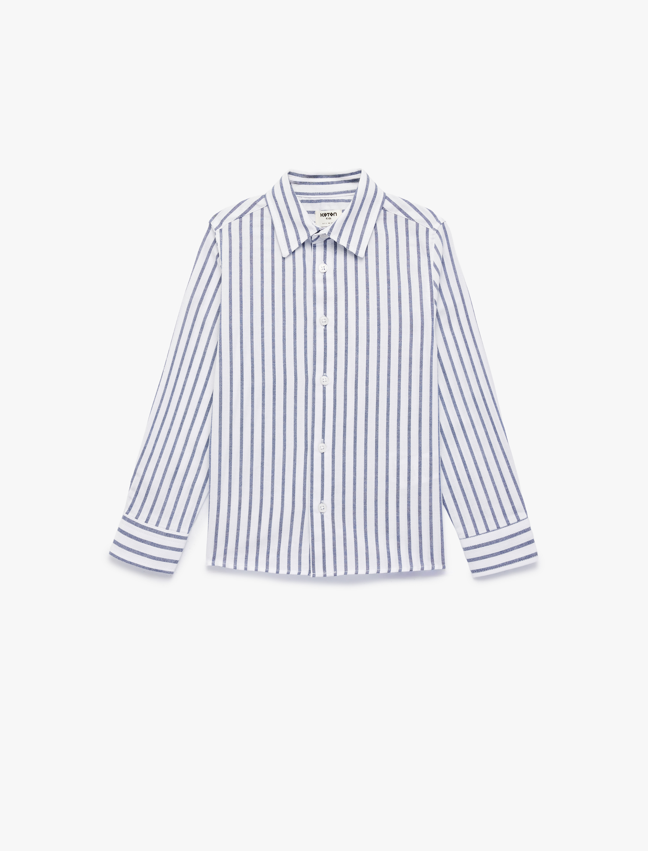  Erkek Çocuk Pamuklu Düğmeli Uzun Kollu Klasik Yaka Çizgili Gömlek