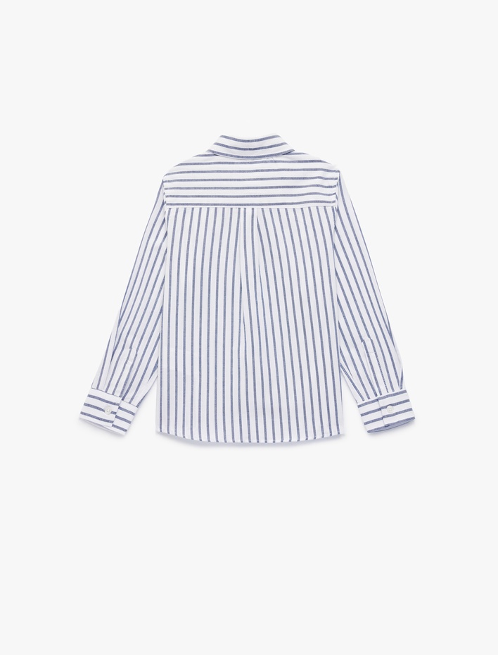 Erkek Çocuk Pamuklu Düğmeli Uzun Kollu Klasik Yaka Çizgili Gömlek