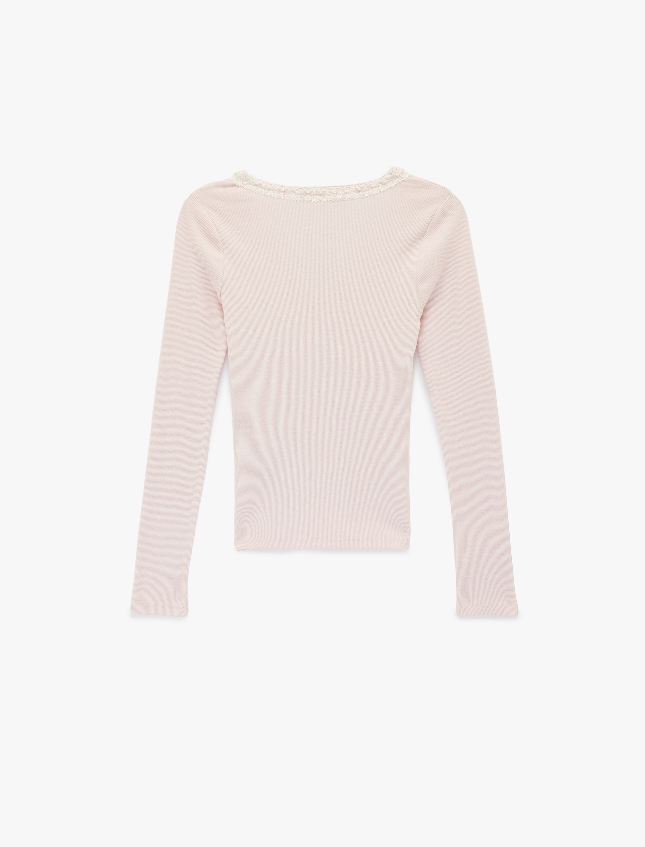   Slim Fit Dantel Detaylı Uzun Kollu Fiyonklu V Yaka Tişört