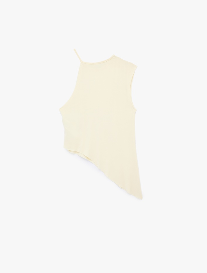  Asimetrik Kesim Viskon Bisiklet Yaka Kolsuz Tişört