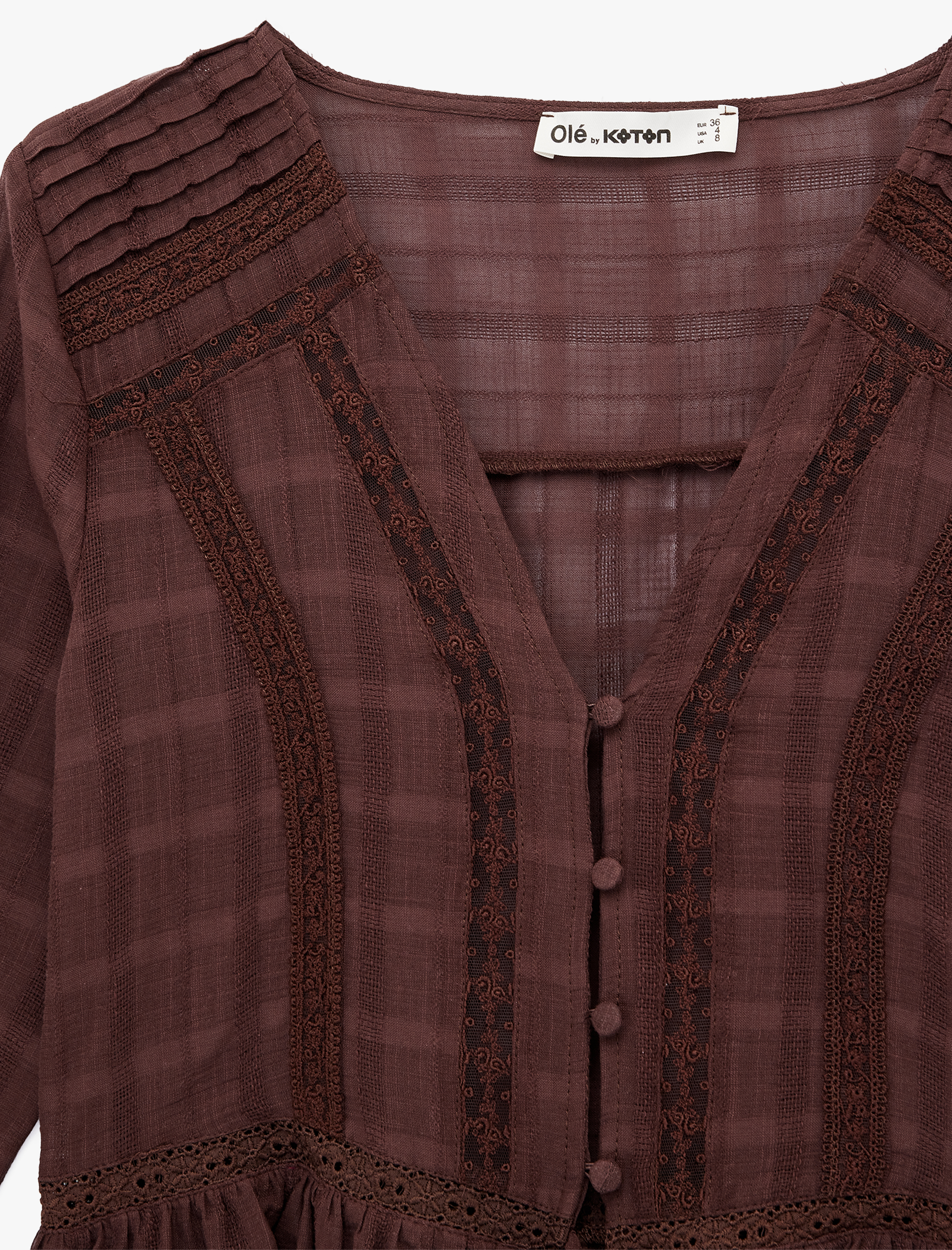   Düğmeli Bağlama Detaylı Uzun Kollu V Yaka Bluz