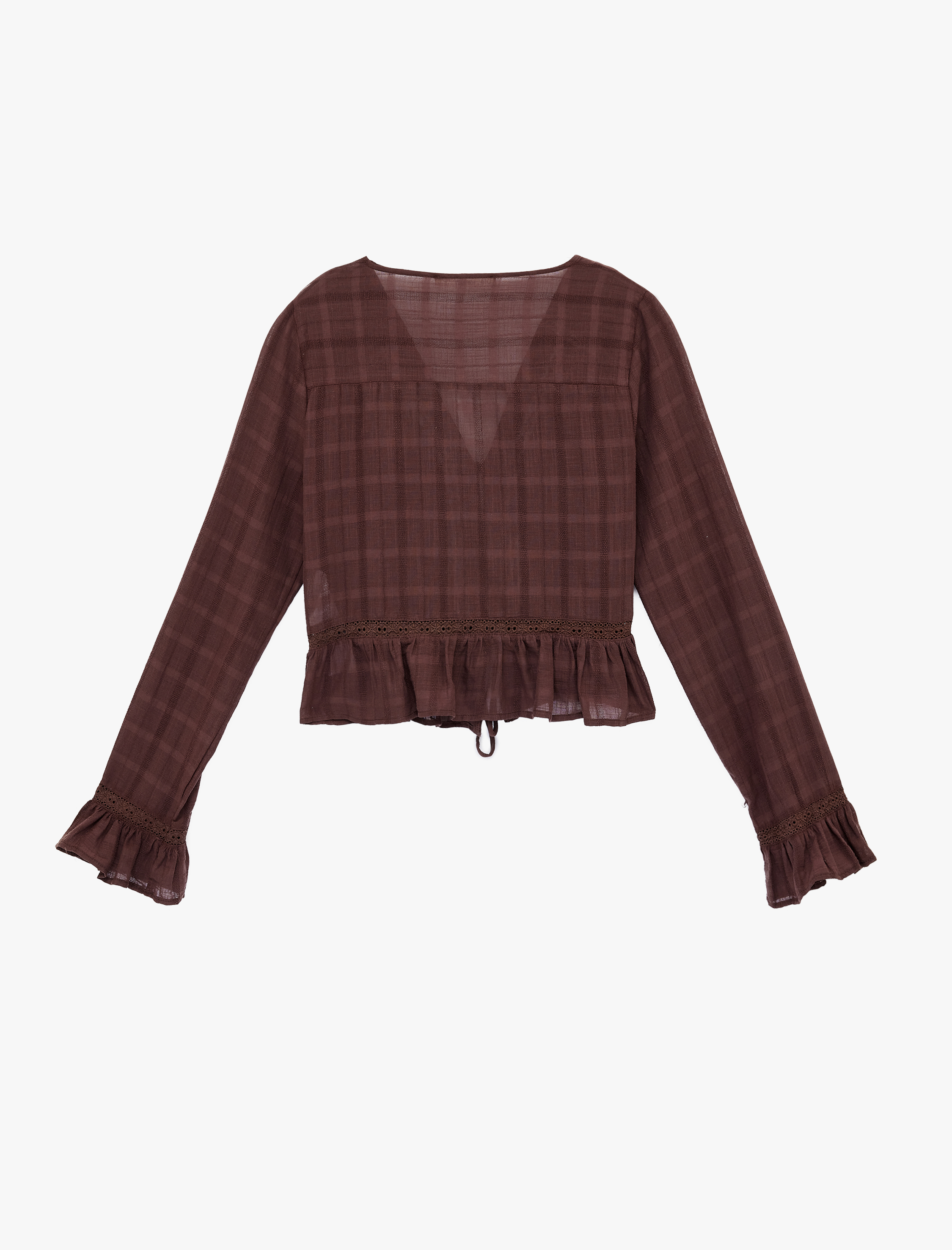   Düğmeli Bağlama Detaylı Uzun Kollu V Yaka Bluz