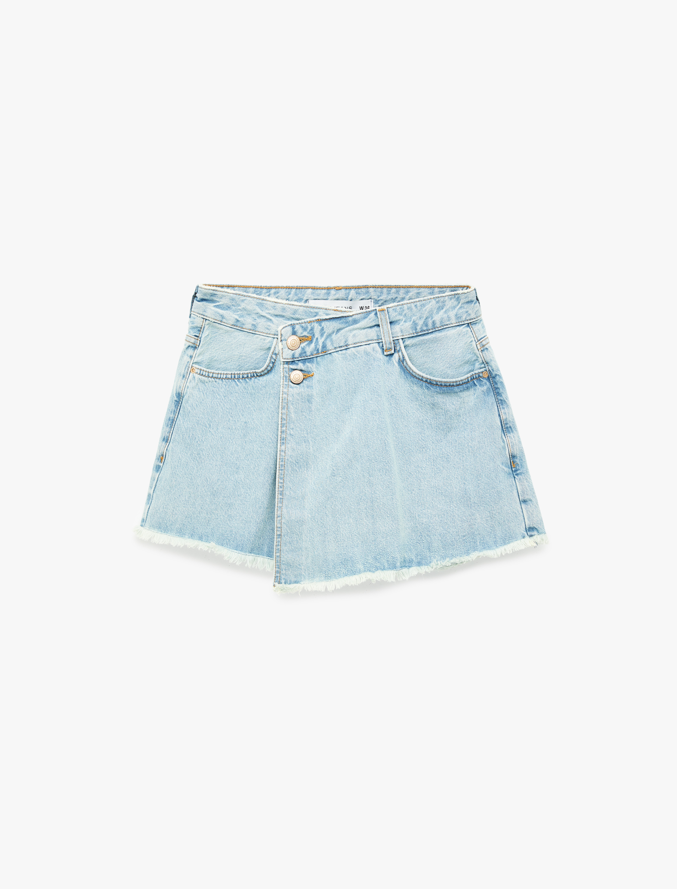   Asimetrik Kesim Düğmeli Rahat Kalıp Pamuklu Denim Mini Şort Etek