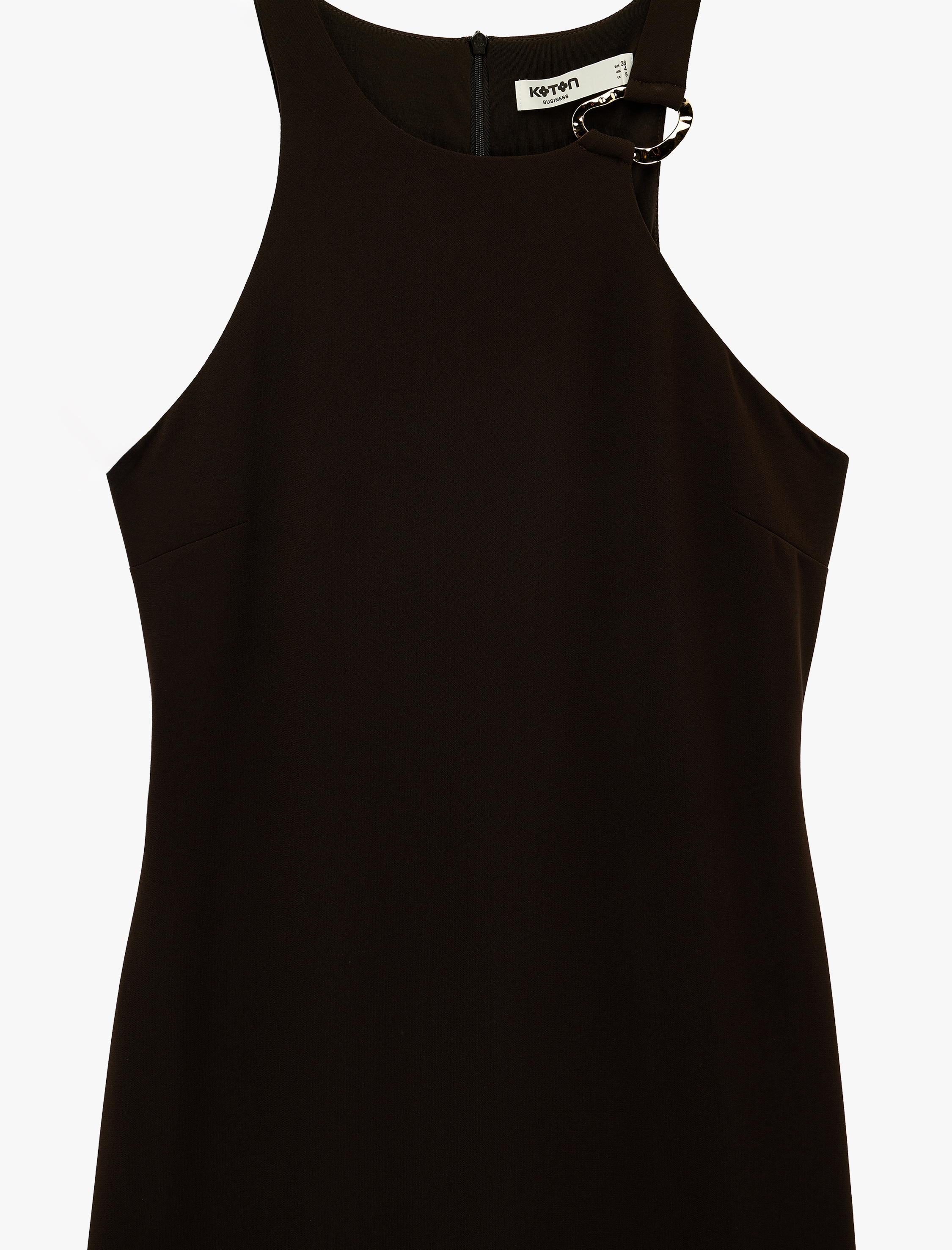   Halter Yaka Metal Aksesuarlı A Kesim Kolsuz Uzun Elbise