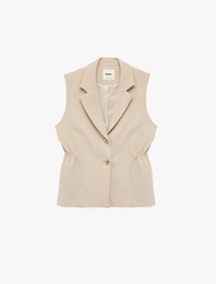 Büzgü Detaylı Geniş Yaka Düğmeli Kolsuz Krep Yelek