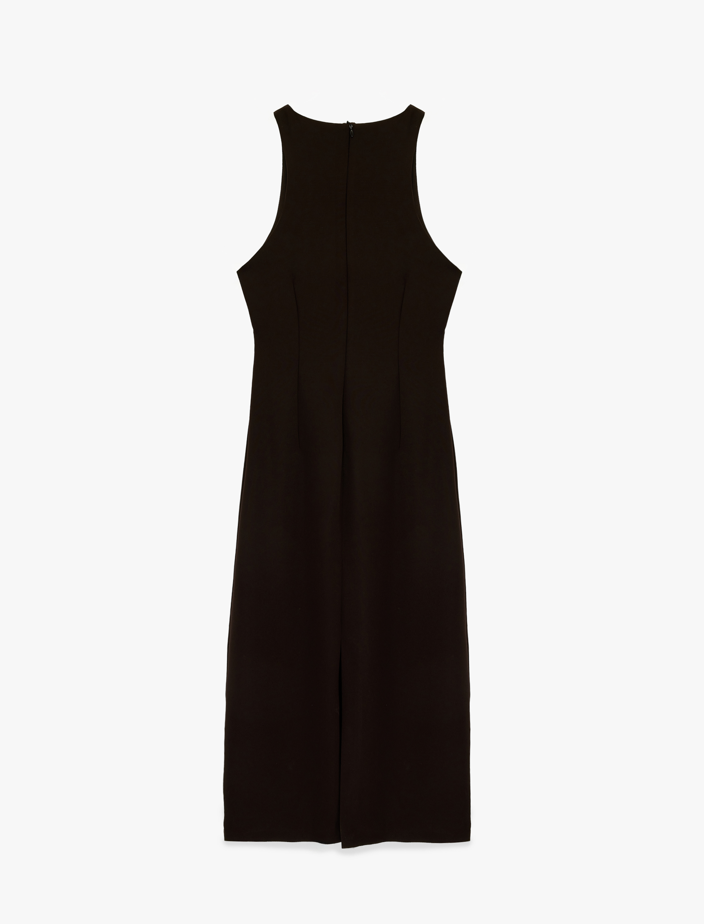   Halter Yaka Metal Aksesuarlı A Kesim Kolsuz Uzun Elbise