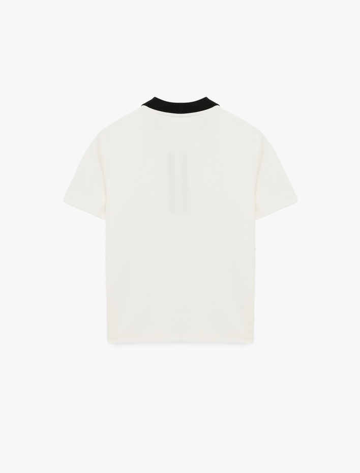  Modal Karışımlı Düğmeli Biyeli Kısa Kollu Pamuklu Polo Yaka Tişört