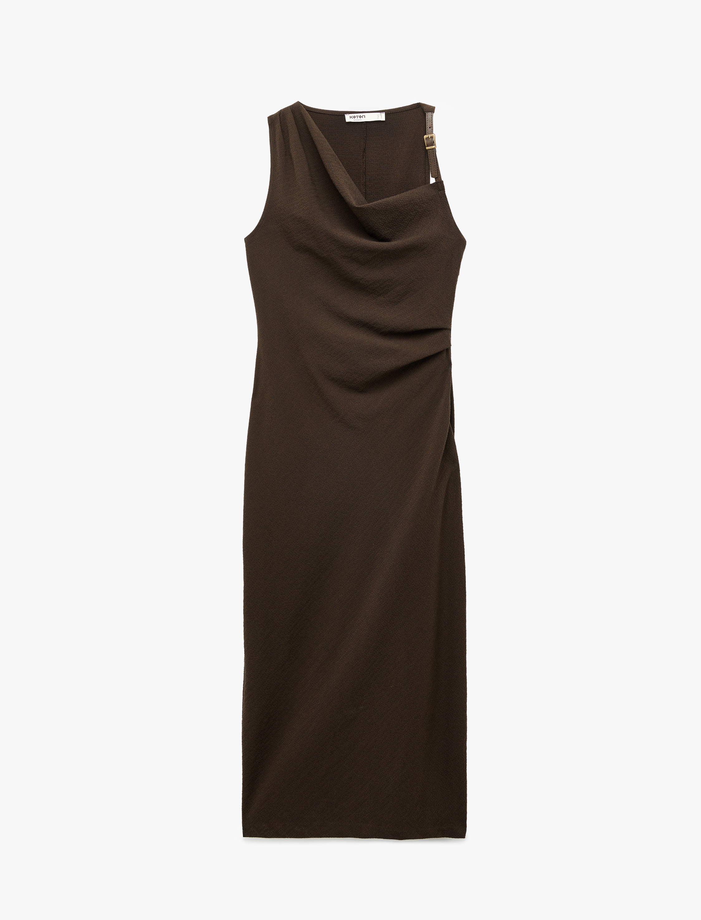   Degaje Yaka Kolsuz Kemer Detaylı Uzun Elbise