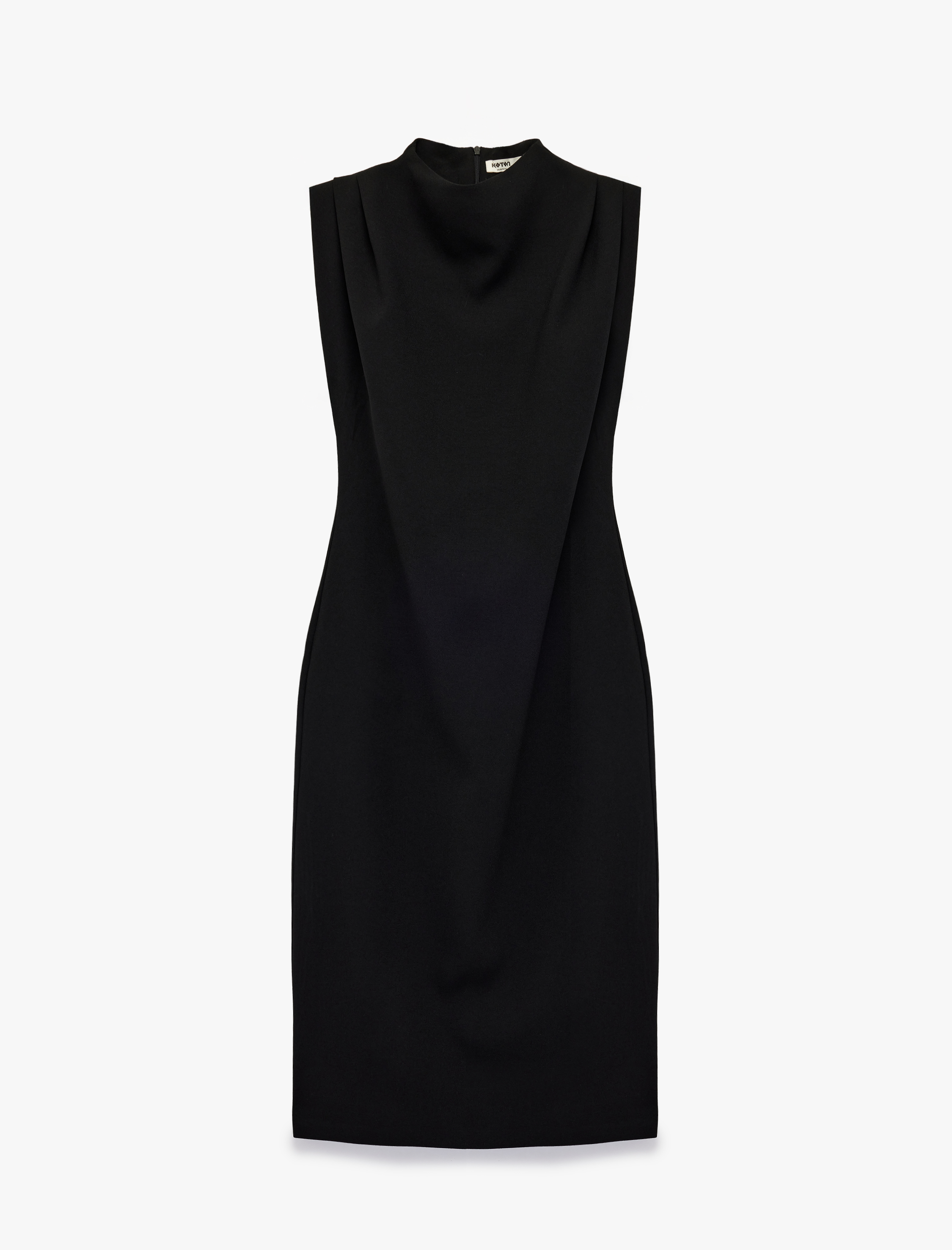   Dik Yaka Kolsuz Krep Uzun Elbise