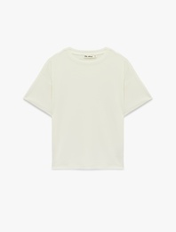 Kısa Kollu Bisiklet Yaka Modal Karışımlı Basic Oversize Tişört