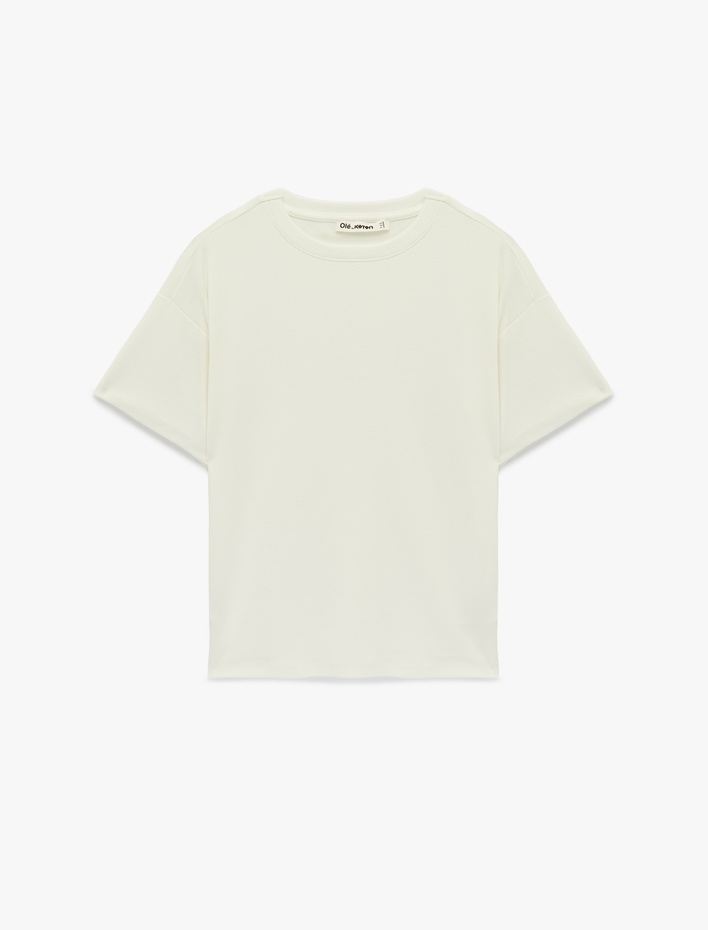  Kısa Kollu Bisiklet Yaka Modal Karışımlı Basic Oversize Tişört