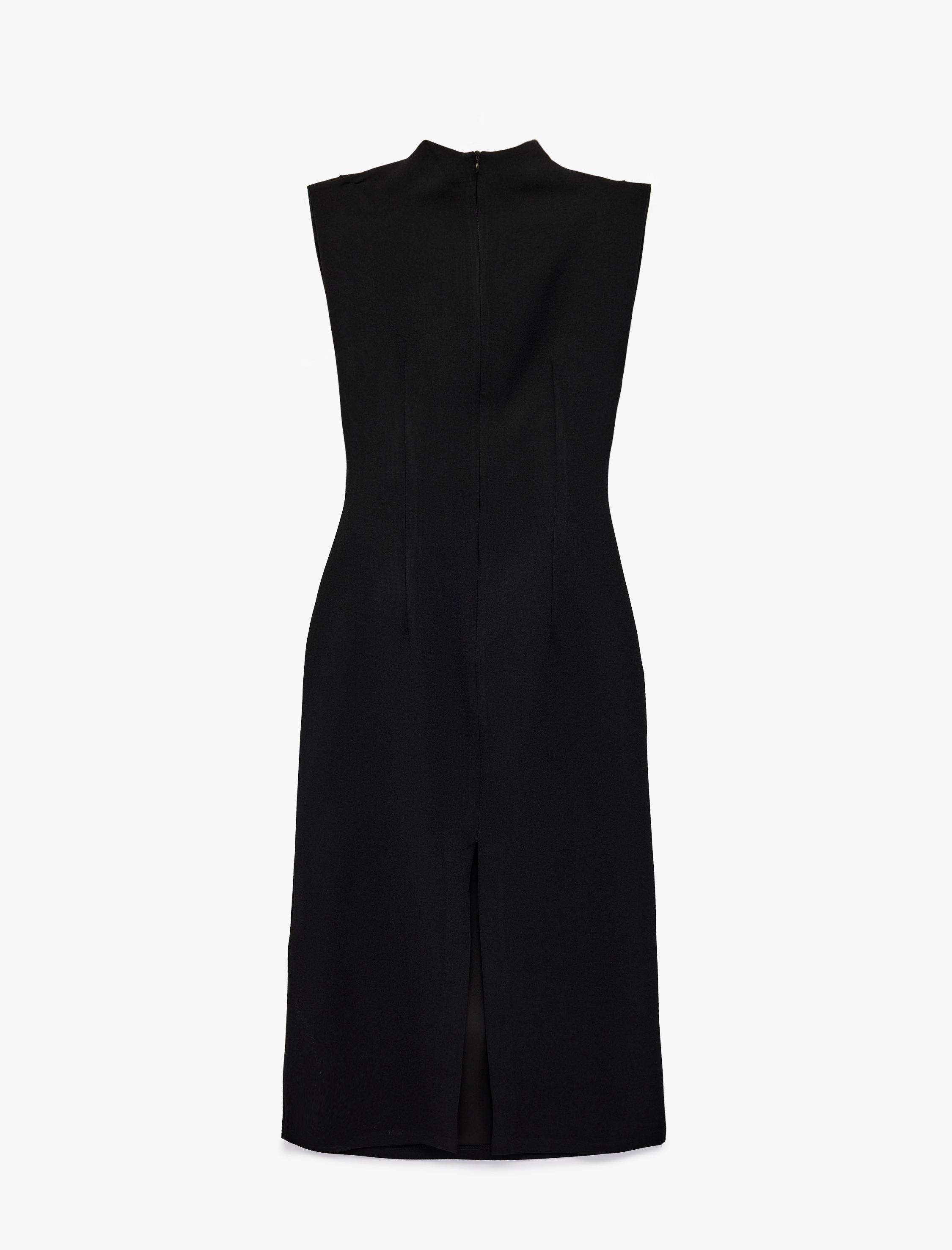   Dik Yaka Kolsuz Krep Uzun Elbise