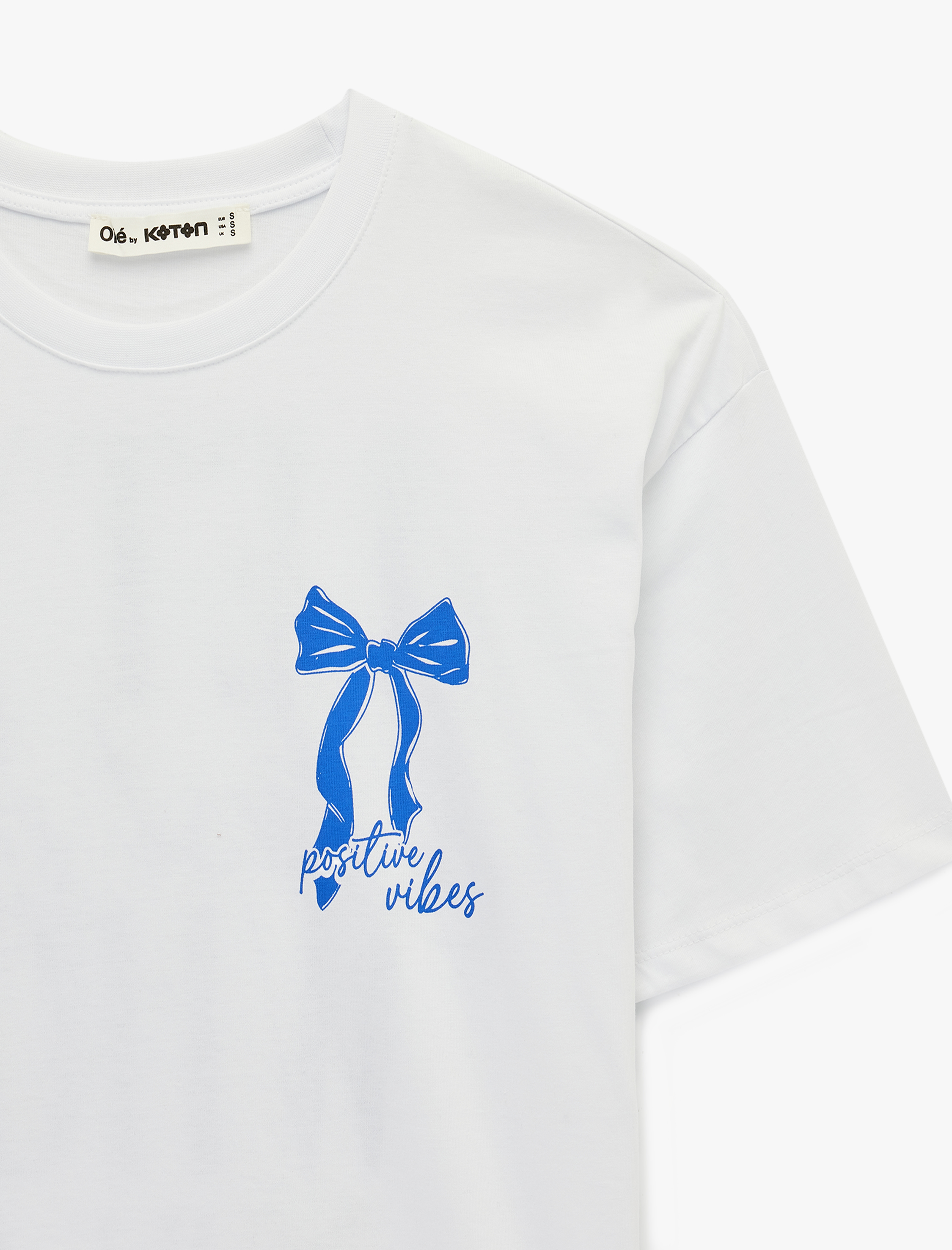   Kısa Kollu Bisiklet Yaka Pamuklu Arkası Baskılı Fiyonklu Oversize Tişört