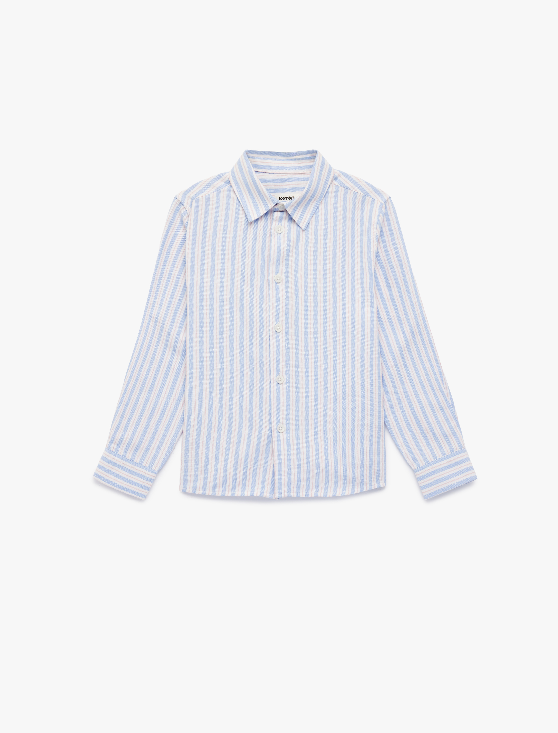  Erkek Çocuk Pamuklu Uzun Kollu Gömlek Yaka Çizgili Gömlek