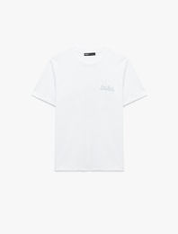 Regular Fit Kısa Kollu Pamuklu Bisiklet Yaka Arkası Baskılı Tişört