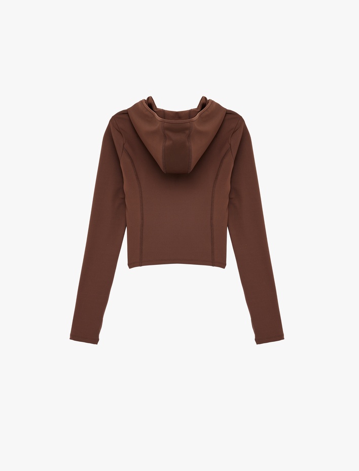  Slim Fit Kapüşonlu Fermuarlı Spor Sweatshirt
