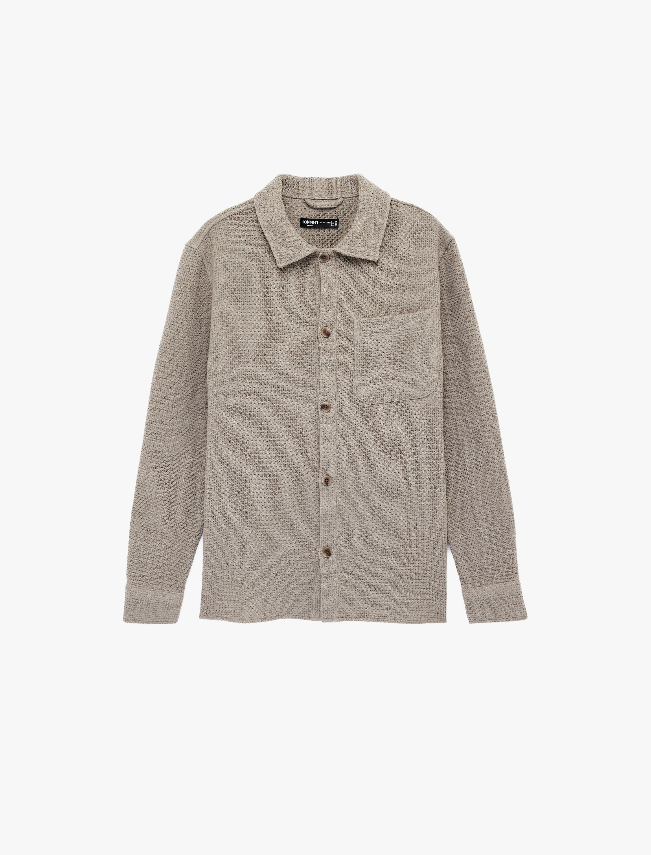   Regular Fit Cepli Waffle Dokulu Klasik Yaka Düğmeli Uzun Kollu Gömlek