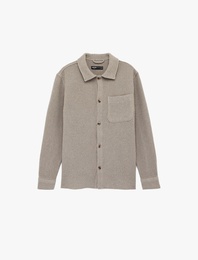 Regular Fit Cepli Waffle Dokulu Klasik Yaka Düğmeli Uzun Kollu Gömlek