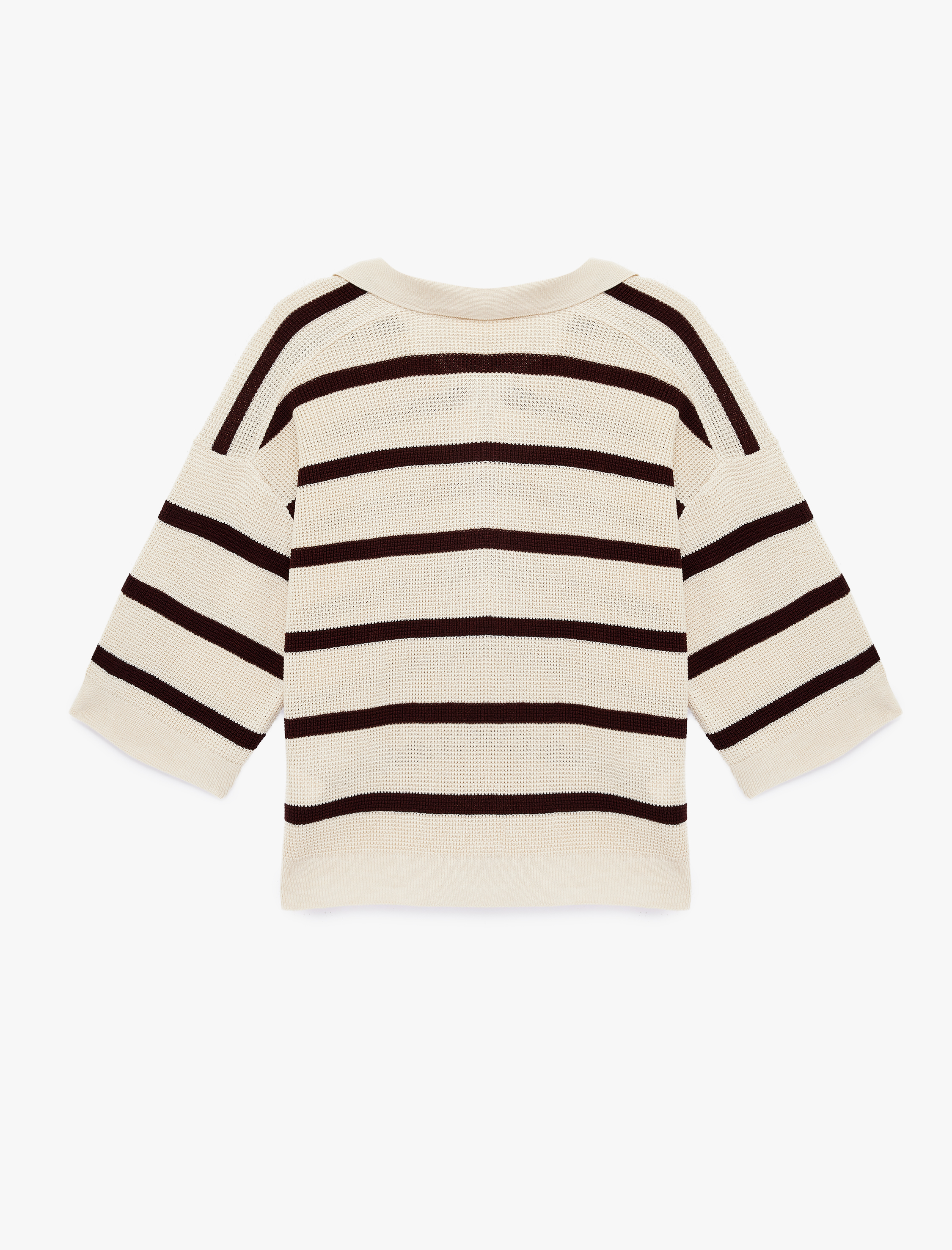   Uzun Kollu Çizgili Polo Yaka Triko Kazak