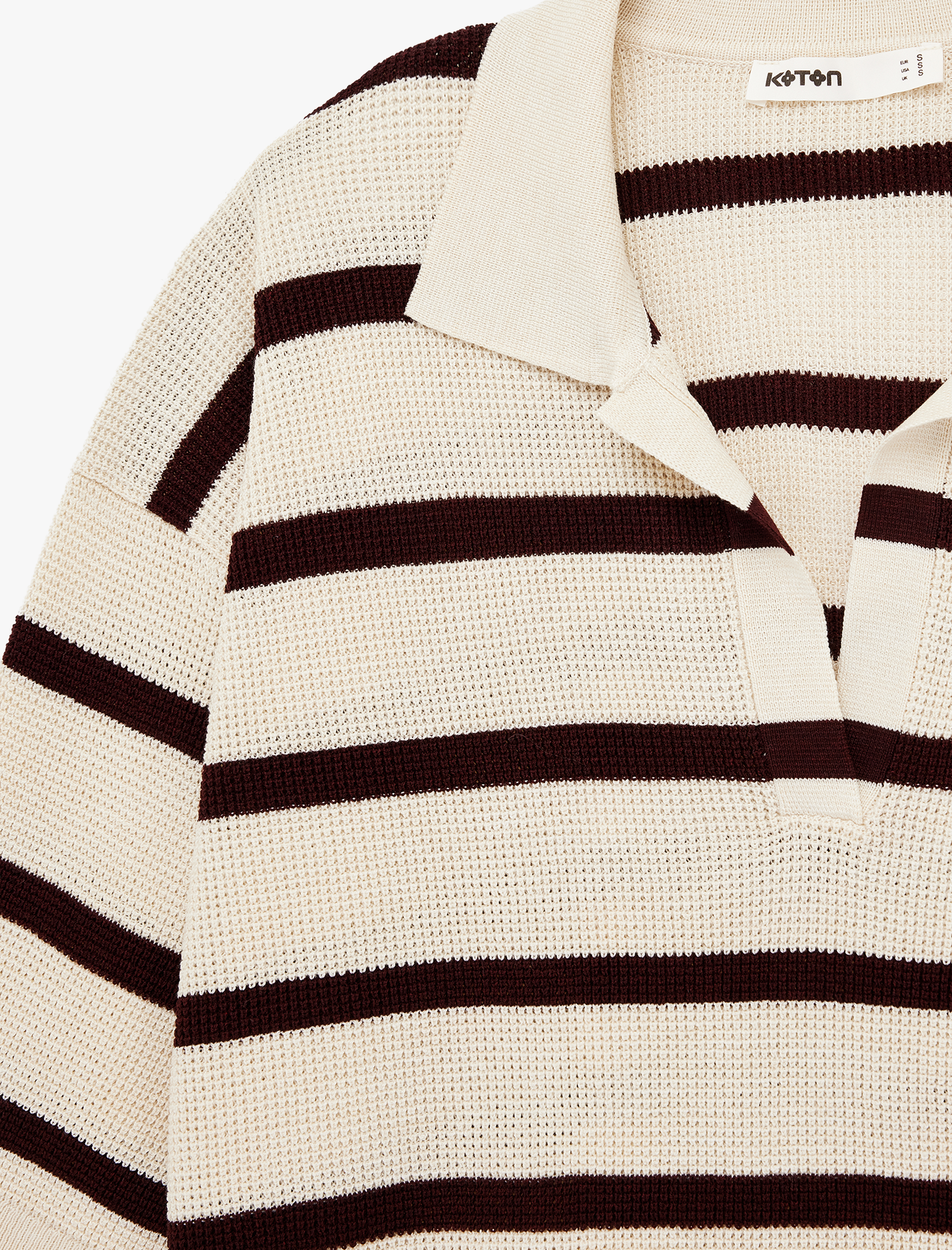   Uzun Kollu Çizgili Polo Yaka Triko Kazak