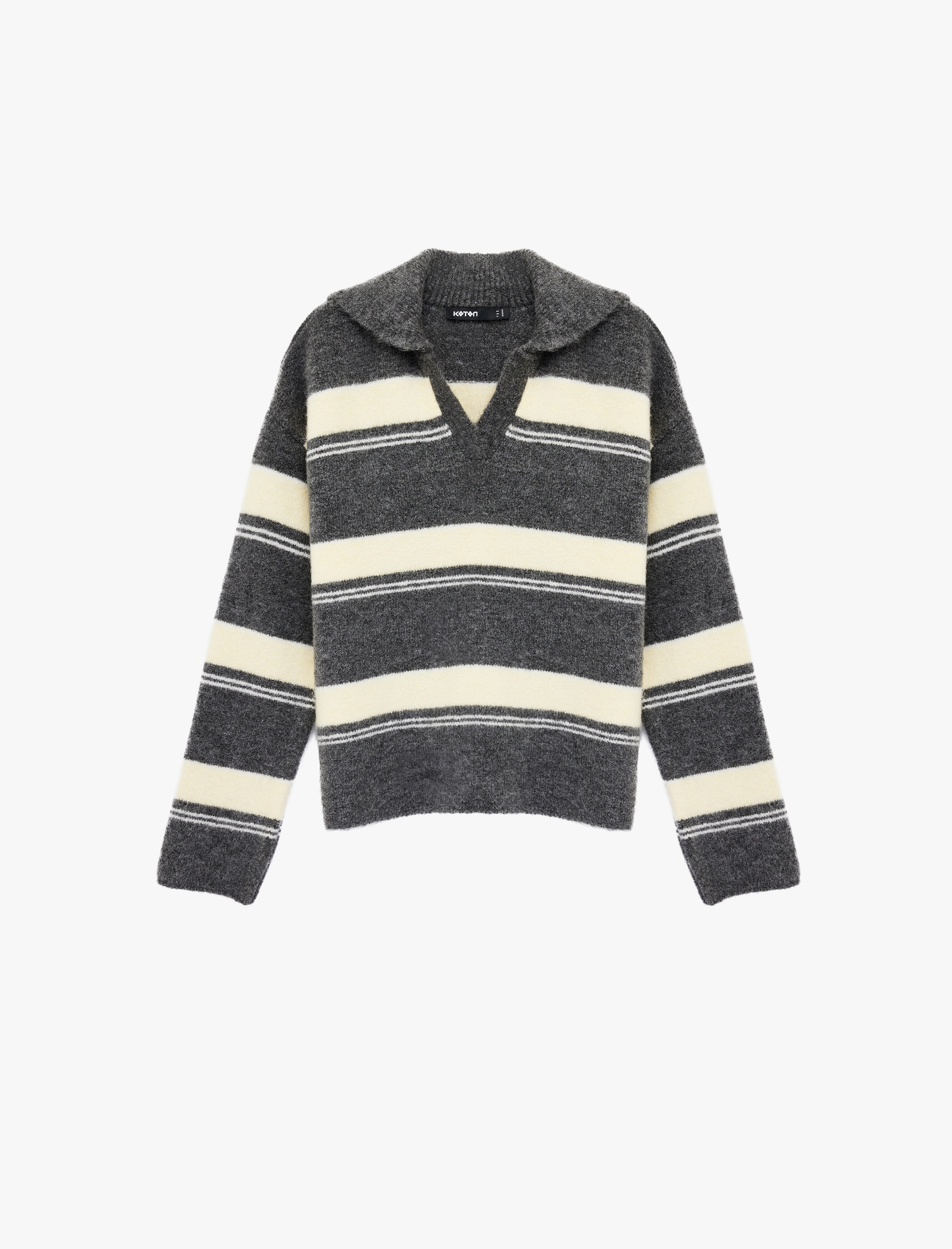   Devrik Yaka Uzun Kollu Çizgili Oversize Triko Kazak