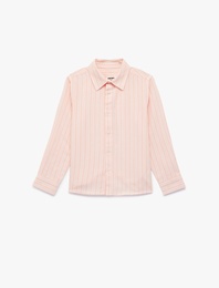 Pamuklu Uzun Kollu Klasik Yaka Çizgili Gömlek