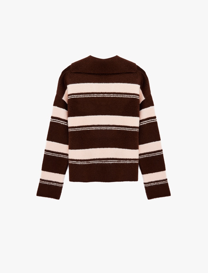  Devrik Yaka Uzun Kollu Çizgili Oversize Triko Kazak