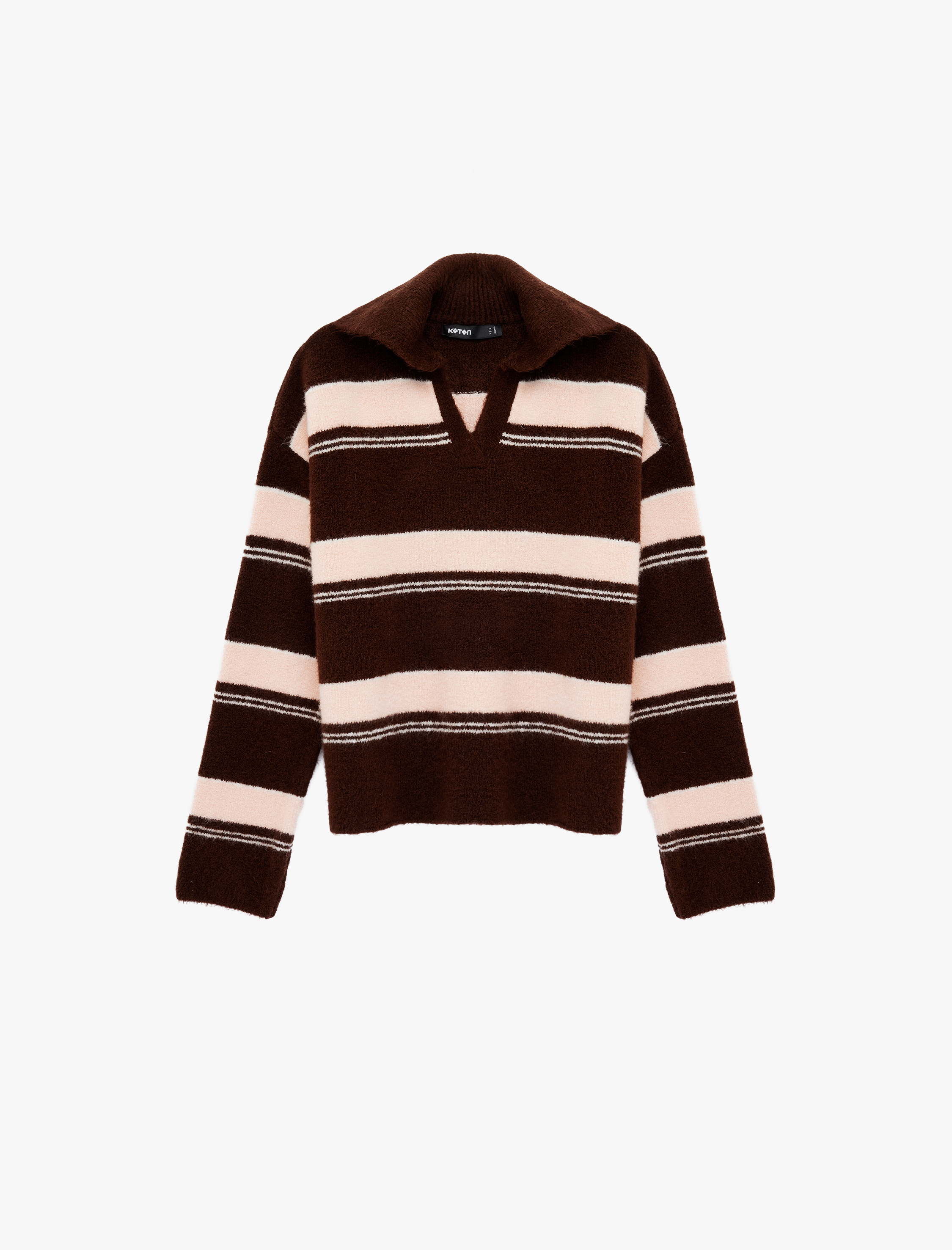   Devrik Yaka Uzun Kollu Çizgili Oversize Triko Kazak