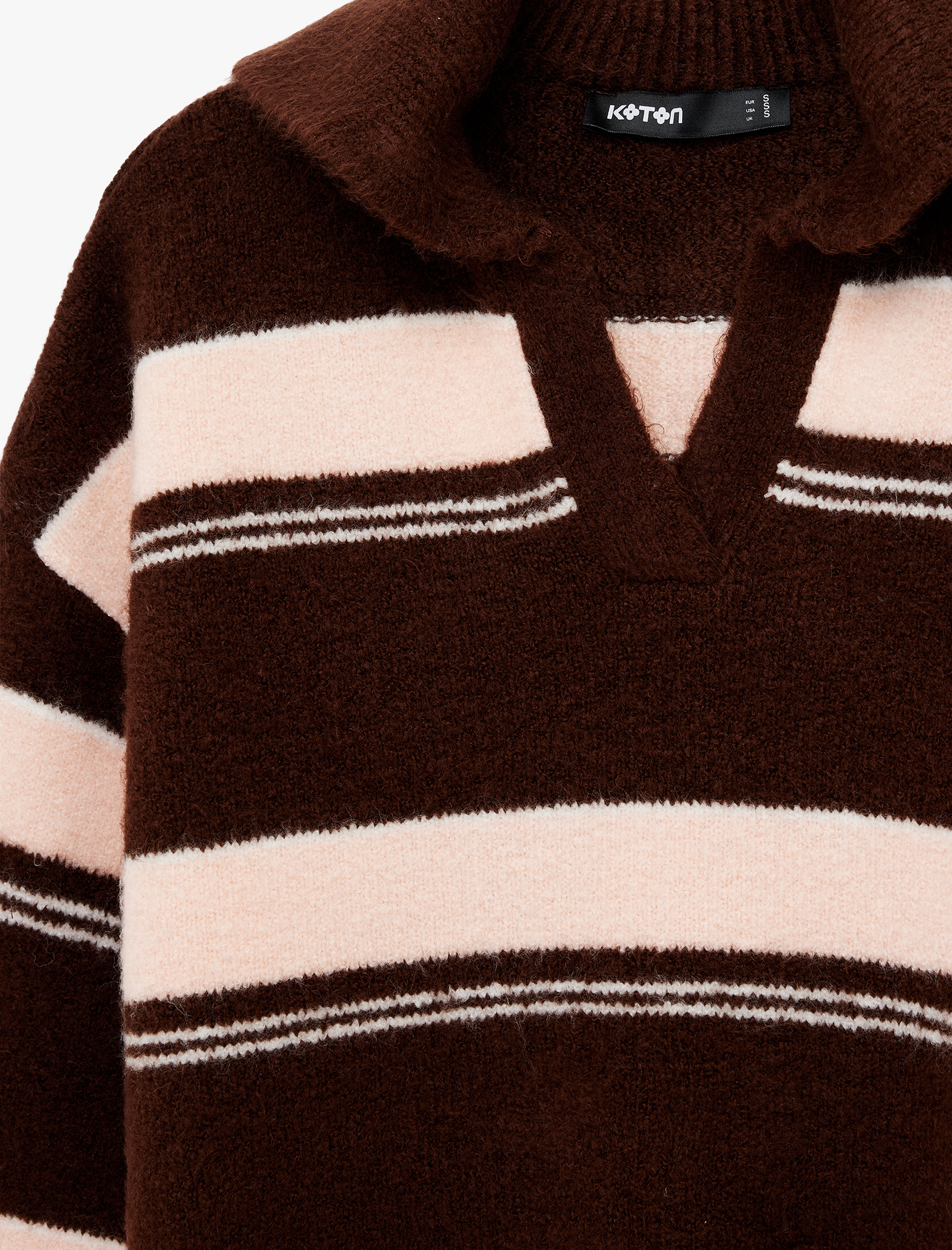   Devrik Yaka Uzun Kollu Çizgili Oversize Triko Kazak