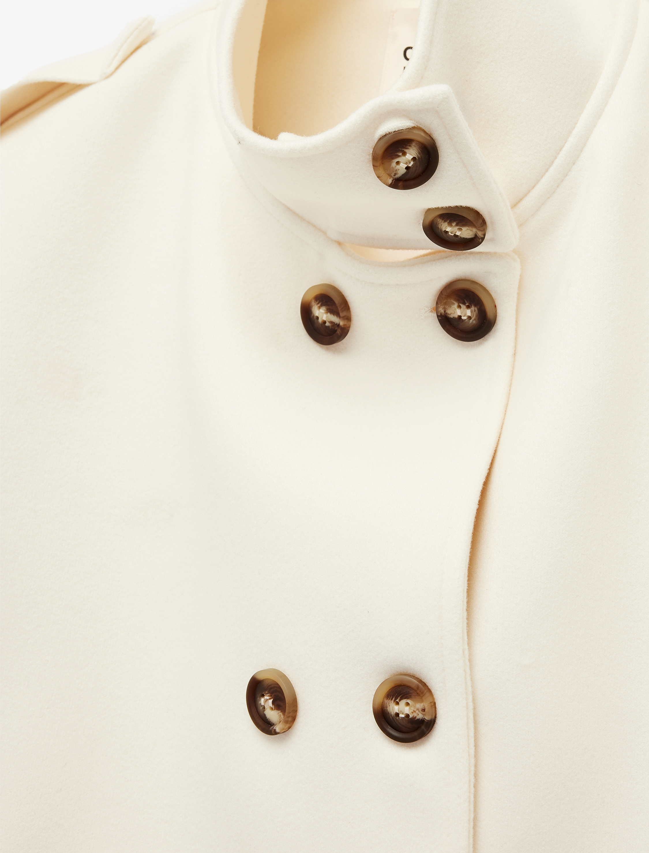   Dik Yaka Uzun Kollu Düğmeli Cep Detaylı Kaşe Ceket