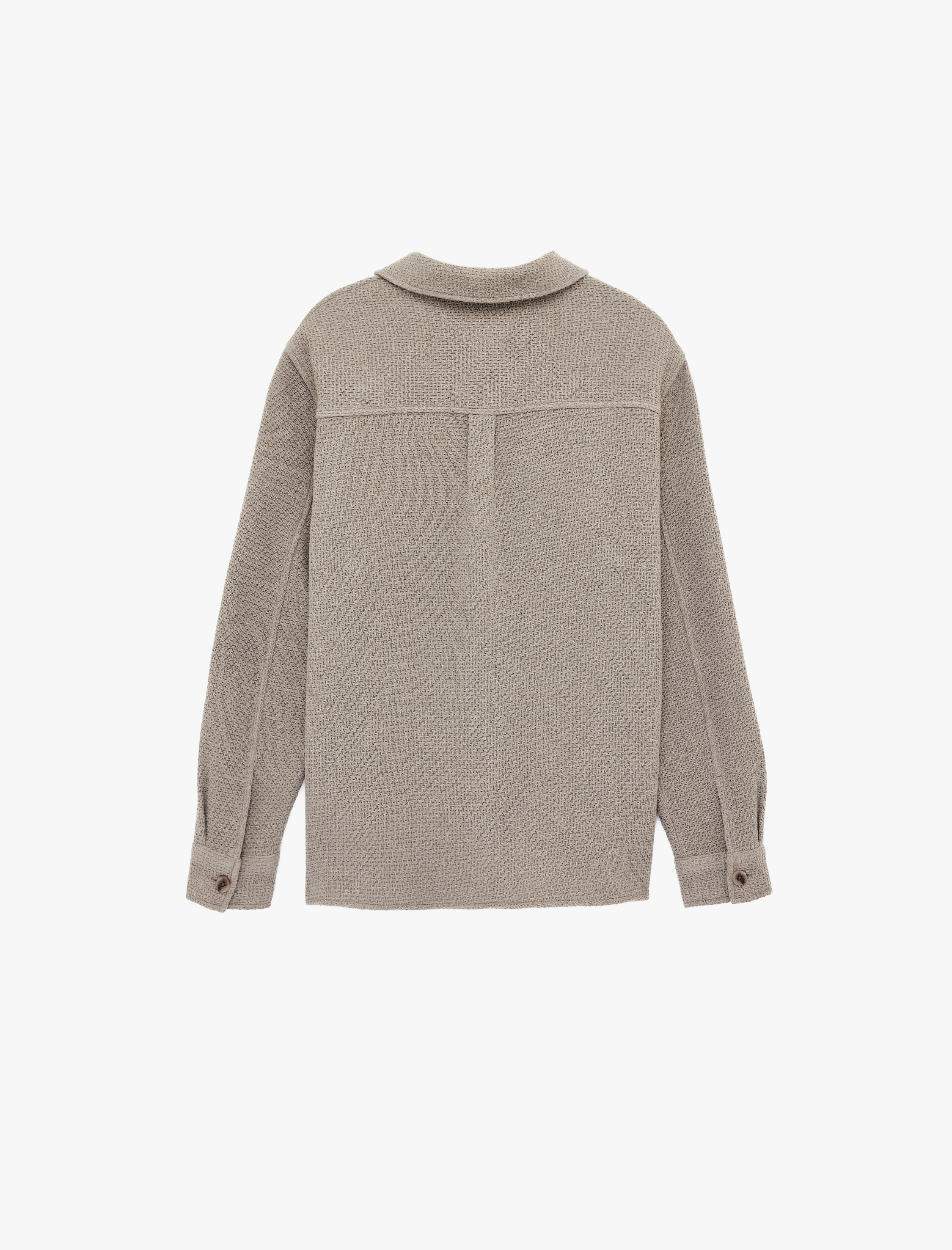   Regular Fit Cepli Waffle Dokulu Klasik Yaka Düğmeli Uzun Kollu Gömlek