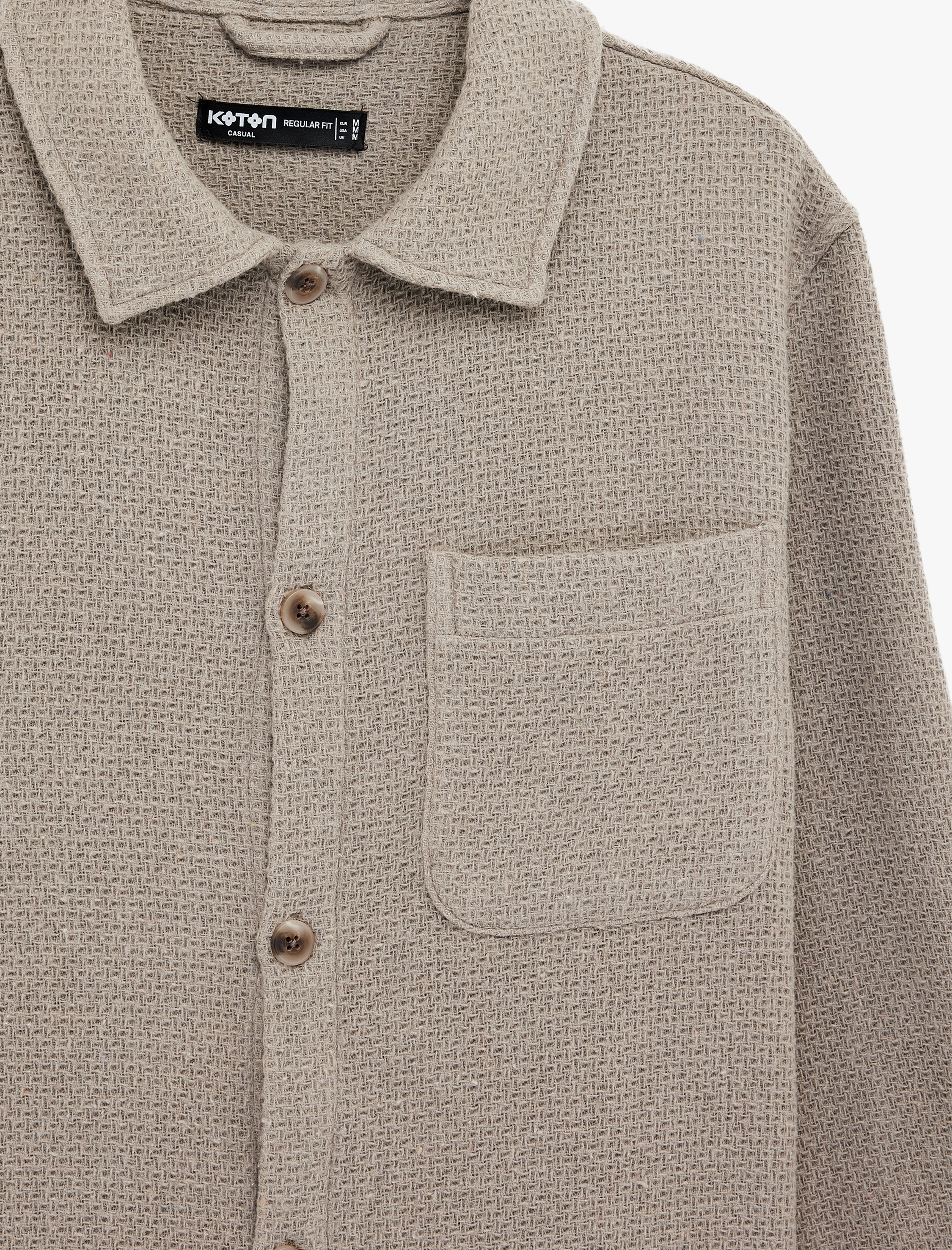   Regular Fit Cepli Waffle Dokulu Klasik Yaka Düğmeli Uzun Kollu Gömlek