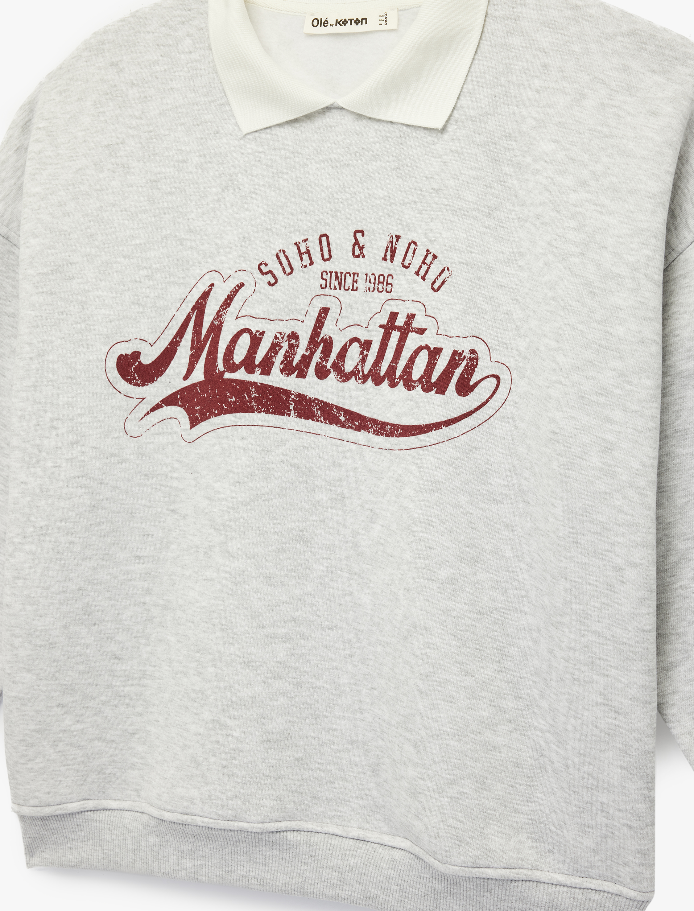   Uzun Kollu Baskılı Oversize Polo Yaka Sweatshirt