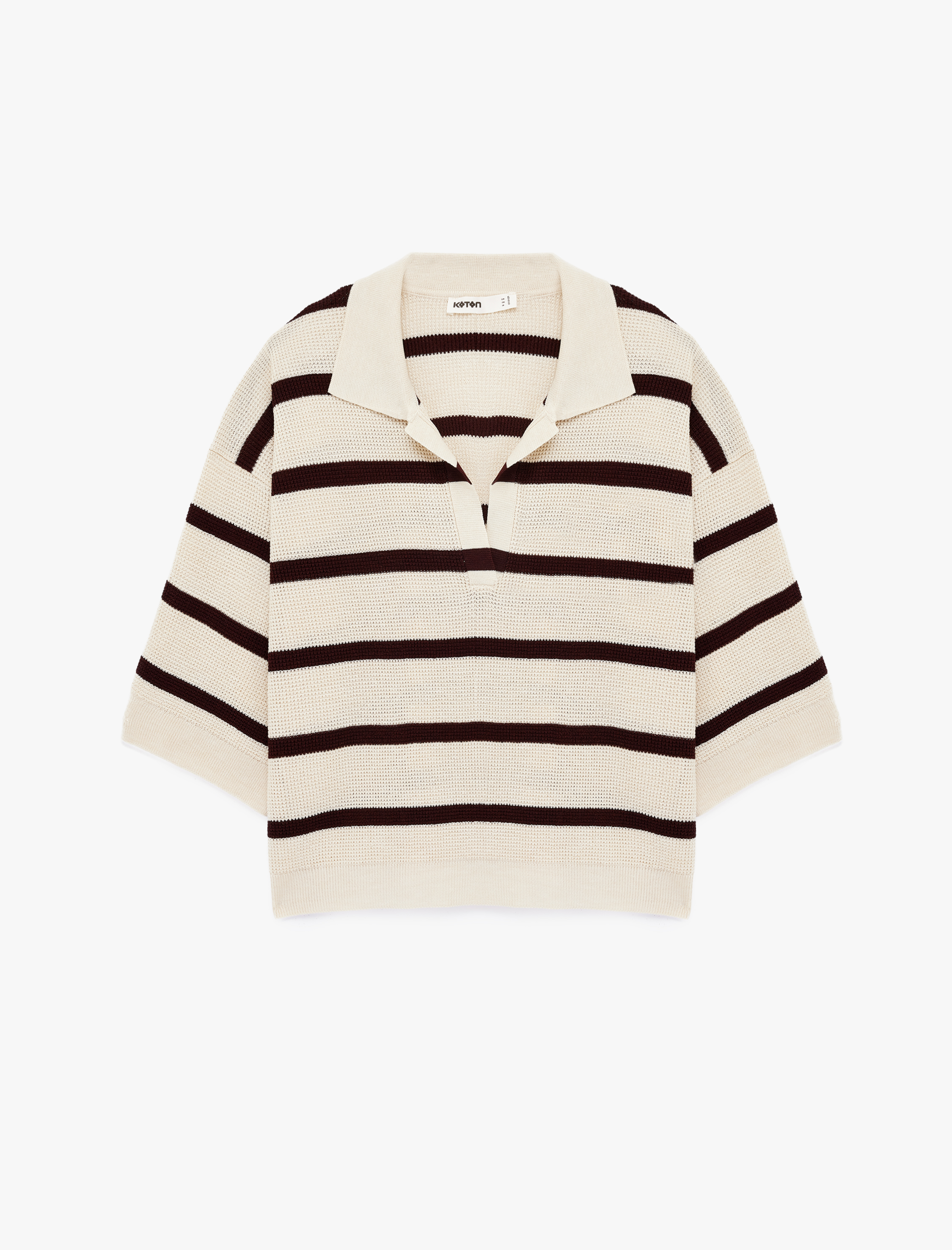   Uzun Kollu Çizgili Polo Yaka Triko Kazak