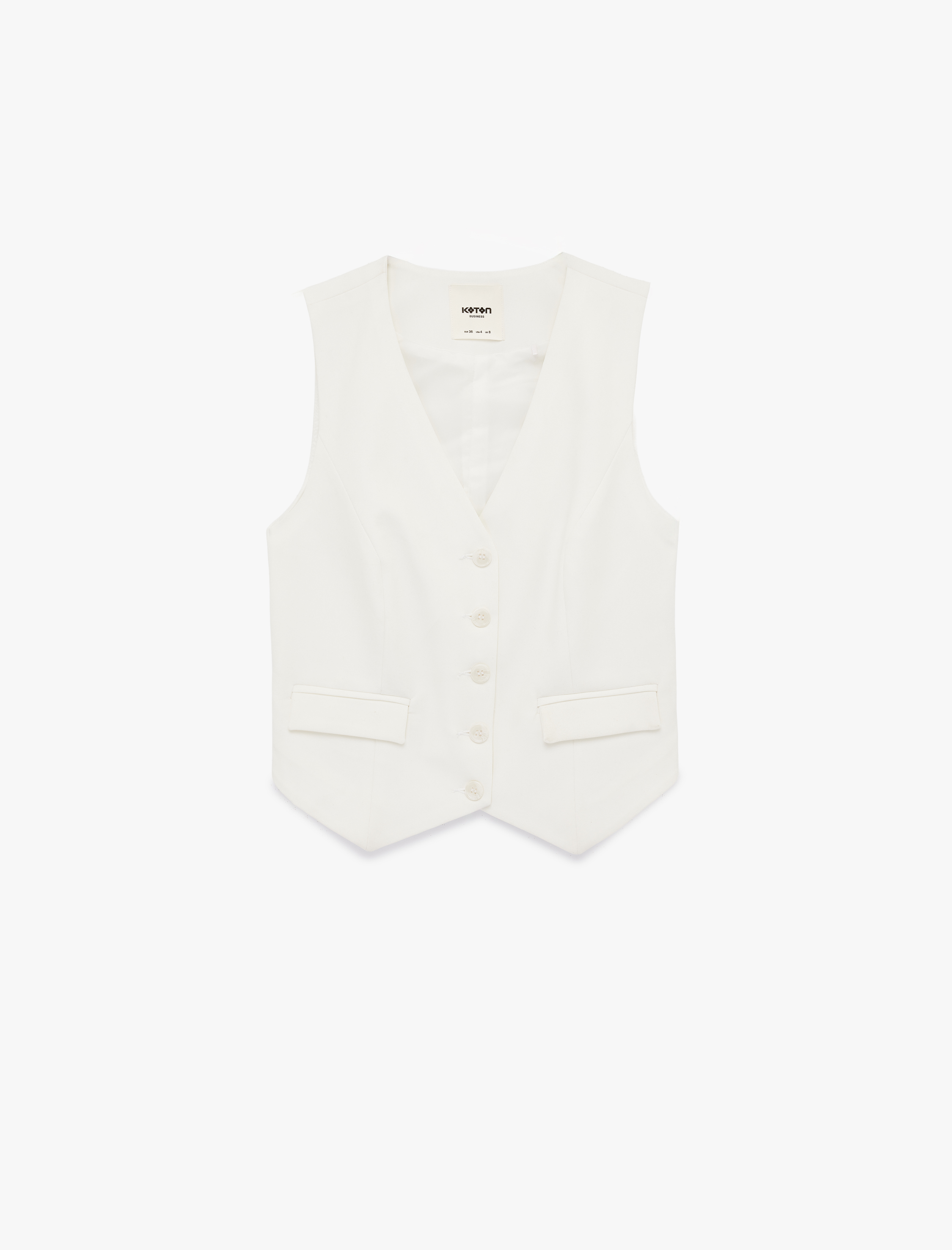   Cep Detaylı V Yaka Viskon Karışımlı Düğmeli Kolsuz Yelek