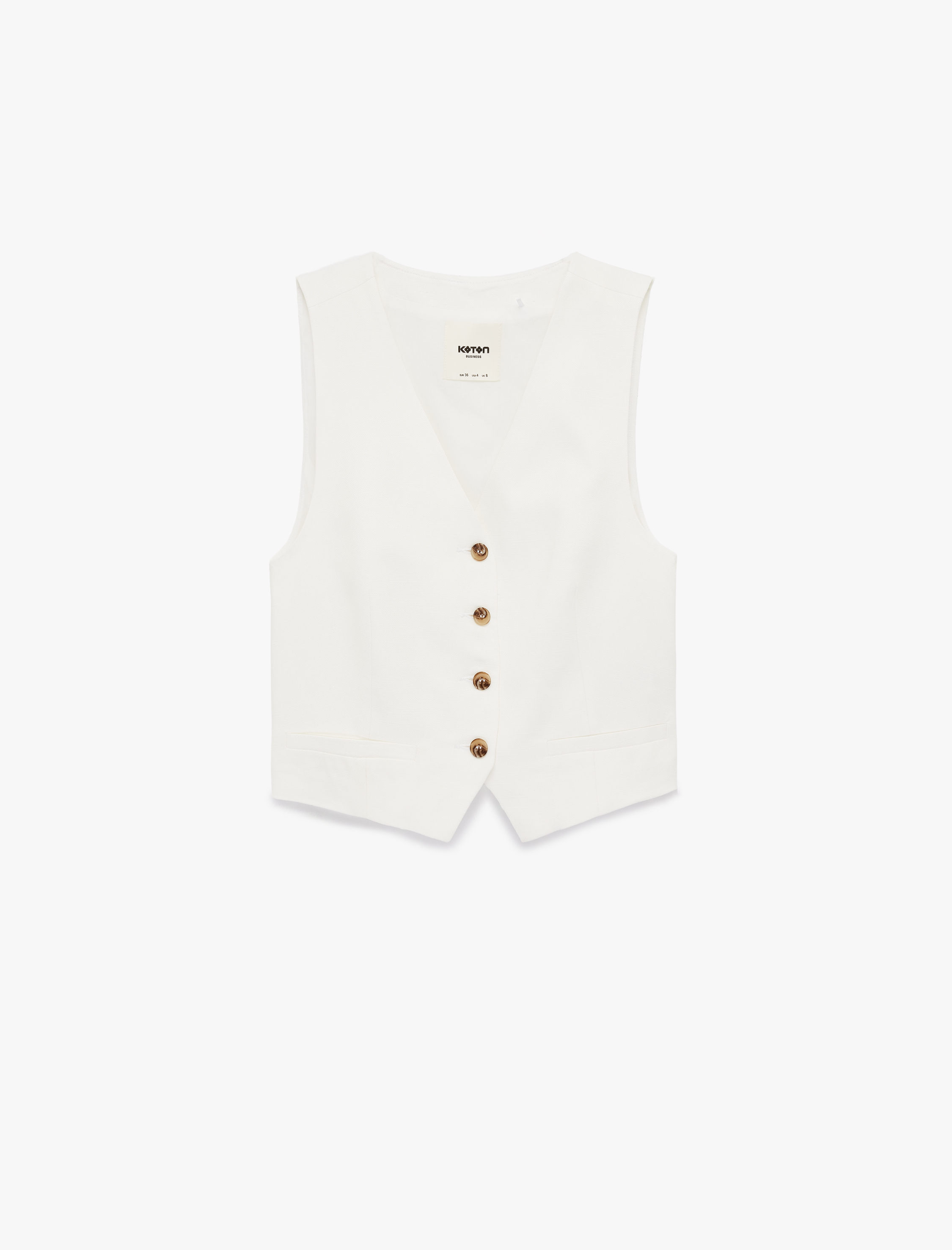   V Yaka Viskon Karışımlı Düğmeli Kolsuz Yelek